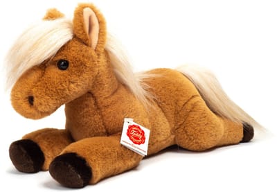 Hermann Teddy Knuffeldier Paard liggend - zachte pluche stof - premium knuffels - lichtbruin - 34 cm