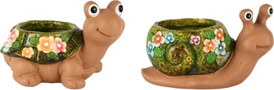 Dekoratief | Bloempot schildpad/slak, keramiek, 16x12x11cm, set van 2 stuks | A250234