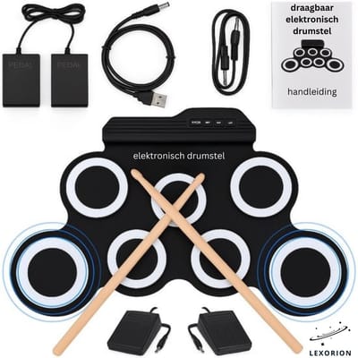 Lexorion Premium Elektronisch Drumstel voor Kinderen – Elektrische Drumset met Drumstokken & Oordopjes – Compact Drumpad / Oefendrumstel – Nifkos Kinder Drumstel