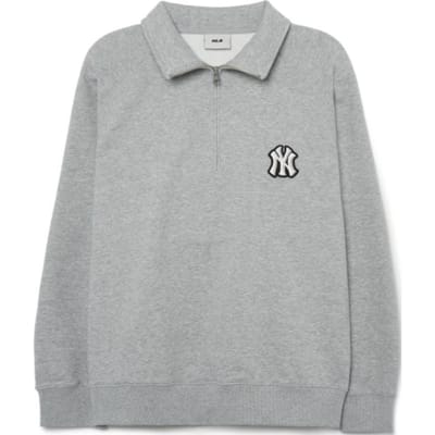 MLB New York Yankees Logo Uni Imprimé Brodé Col Polo Sweat-shirt Vintage Américain Sweat-shirt Unisexe Gris 3AMTB0331-50MGS S gray
