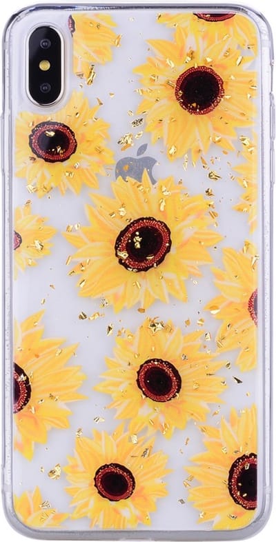 Peachy Glitter hoesje zonnebloemen TPU goud geschikt voor iPhone XS Max - Doorzichtig