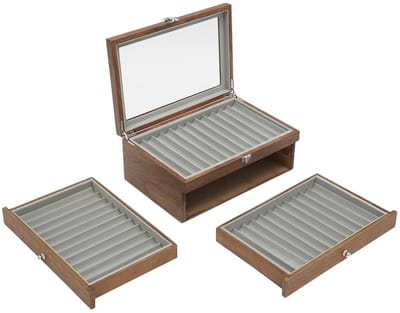 DIMICO - Pennenhouder - Bureau Organizer Pennen - Pennendoos 3 Laags - Houten Vulpen Vitrine - 34 Vakken - Fluwelen Voering