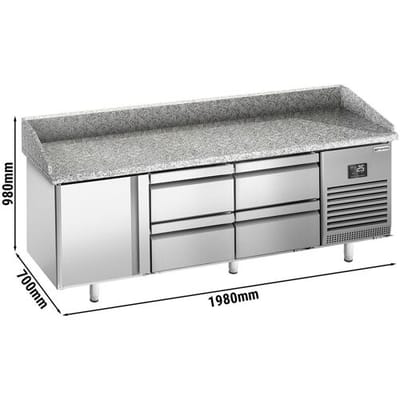 GGM Gastro Pizzakühltisch Premium PLUS - 1980x700mm - mit 1 Tür & 4 Schubladen