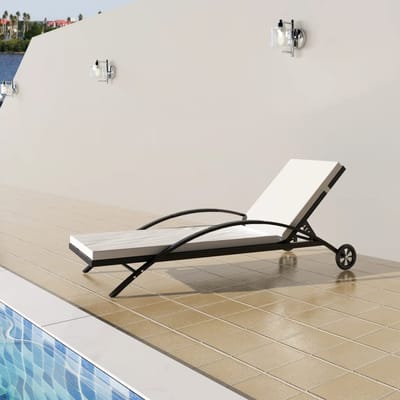 vidaXL - Ligbed - met - kussen - en - wieltjes - poly - rattan - zwart