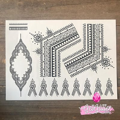 GetGlitterBaby® - Henna Plak Tattoos / Tijdelijke Tattoo / Nep Tatoeage / Festival Tattoes / Fake Temporary Tattoo Sticker - Black Henna