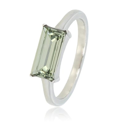My Bendel - Ring Zilverkleurig Zacht Groene Rechthoekige Glassteen - Zilverkleurige Ring - Zachte Groene Rechthoekige Glassteen - met Luxe Cadeauverpakking | Sieraden Voor Dames | Maat 16.00 Mm / Maat 50