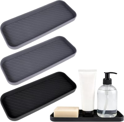 Set van 4 Siliconen Zeep- en Sponshouders, 23.5x9.5cm | Ideaal voor Gootsteen, Badkamer en Aanrecht, Duurzaam en Makkelijk Schoon te Maken