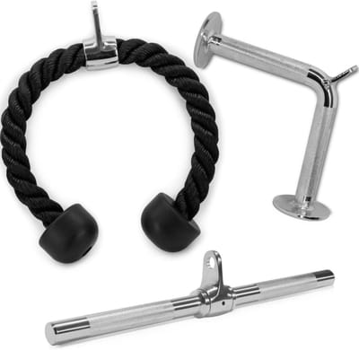 Fitness Kabel Accessoires - Kracht Trainingsset - Spieropbouw Training - Set van 3 Delen - 686 cm Touw - Zwart Chroom