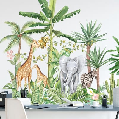 Muursticker | Giraffe | Olifant | Zebra | Wanddecoratie | Muurdecoratie | Slaapkamer | Kinderkamer | Babykamer | Jongen | Meisje | Decoratie Sticker |