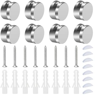 8 Stuks Spiegelclips voor 3-4 mm Dikke Spiegels en Glas - Ronde Glasklem met Pluggen en Schroeven