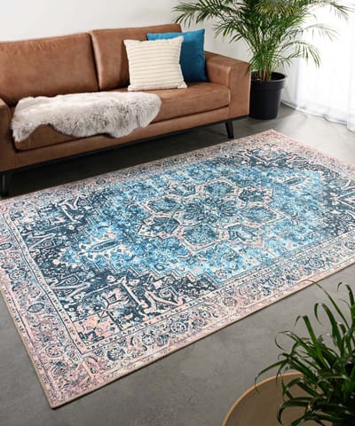 Vintage vloerkleed - Fade No.3 blauw/oranje 152x230