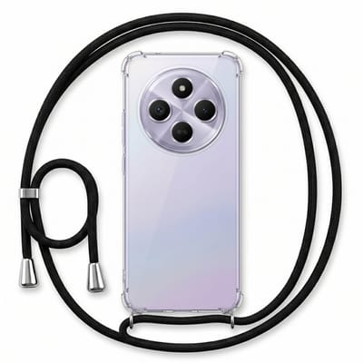 Geschikt voor Xiaomi Redmi 14C Hoesje met Koord - Transparant - Verstelbaar Nekkoord - Schokbestendig - Zwart