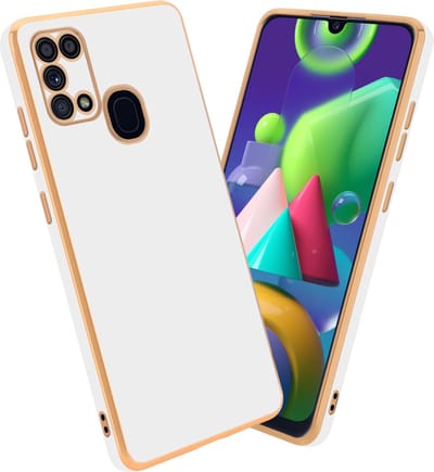 Cadorabo Hoesje geschikt voor Samsung Galaxy M31 in Glossy Wit - Goud - Beschermhoes Case Cover van flexibel TPU-silicone en met camerabescherming