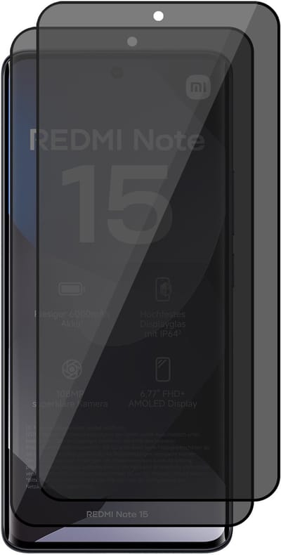 Privacy Screenprotector geschikt voor Xiaomi Redmi Note 15 4G / Note 15 5G / Poco M8 5G – 2 Stuks – Full Cover Gehard Glas – Anti Inkijk – Privacy Filter