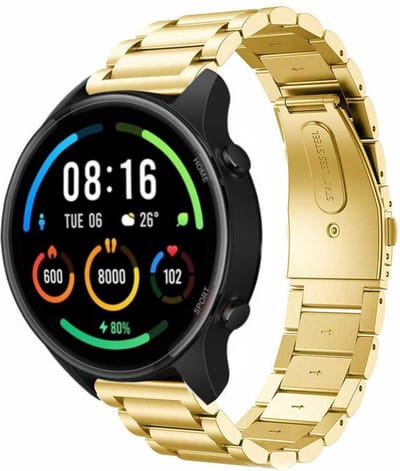 Strap-it Stalen schakel bandje - geschikt voor Xiaomi Mi Watch / Xiaomi Watch S1 (Pro/Active) / Watch 2 Pro / Watch S3 / Amazfit Balance / Bip 5 - goud