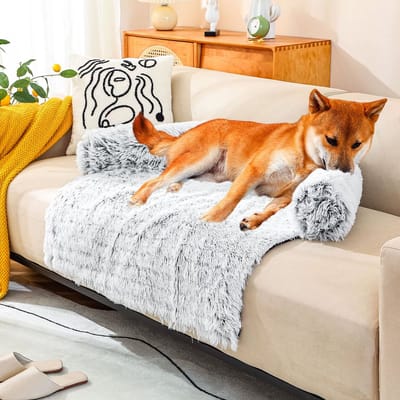 Luxe Hondendeken Hondenkussen Bankbeschermer voor Bank Bed en Auto, Verwijderbare Fluffy Plush Hoes met Memory Foam, Wasbaar in de Wasmachine, Waterdicht en Comfortabel, Kalmerend Huisdier Mat (90x90x20cm) Gradiënt