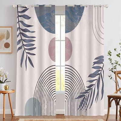 Rideau de fenêtre occultant style bohème du milieu du siècle, rideaux d'intimité à isolation thermique pour chambre à coucher, cuisine, salon, rideaux à ombrage élevé W55 X H120cm X 2&HOOK