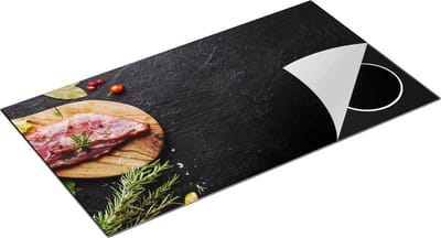 Chefcare Inductie Beschermer Vlees op een Marmeren Plaat - 95x50 cm - Afdekplaat Inductie - Kookplaat Beschermer - Inductie Mat
