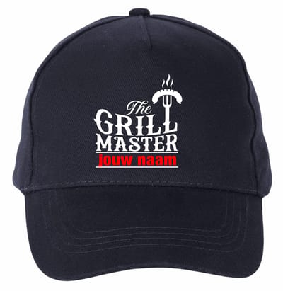 Mijncadeautje - 5 panel - BBQ Cap - Verstelbaar - Pet van 100% dik geborsteld katoen- unisex - opdruk wit - GRill Master - met voornaam - Navy Blauw