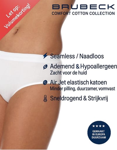 Brubeck Dames Ondergoed Slip Klassiek - Naadloos Elastisch Katoen - Wit - XXL