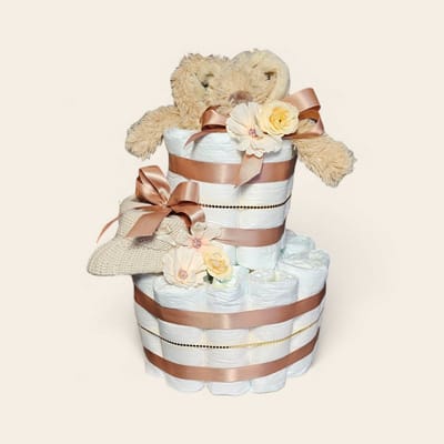 Luiertaart 2-Laags met Happy Horse Richie Knuffeldoekje beige – Perfect als Kraamcadeau!