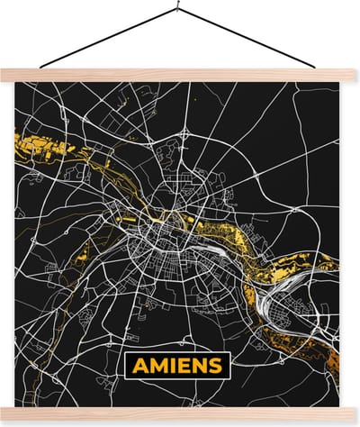 Posterhanger incl. Poster 40x40 cm - Schoolplaat - Plattegrond - Amiens - Stadskaart - Frankrijk - Kaart - Textielposter - Blanke latten - Stadskaart