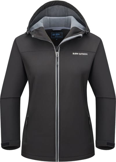 BUBW® Windjack Dames - Outdoorjas - Lichtgewicht - Ademend - Warme Fleece Voering - Met Capuchon - Zwart - Maat S