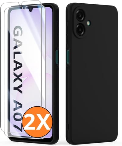 Hoesje geschikt voor Samsung Galaxy A07 5G Hoesje siliconen Zwart zacht siliconen hoesje TPU - met Samsung A07 Screenprotector - 2 stuks