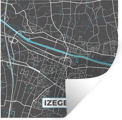 Muurstickers - Sticker Folie - Plattegrond – Izegem – Blauw – Stadskaart - Kaart - 100x100 cm - Plakfolie - Muurstickers Kinderkamer - Zelfklevend Behang XXL - Zelfklevend behangpapier - Stickerfolie