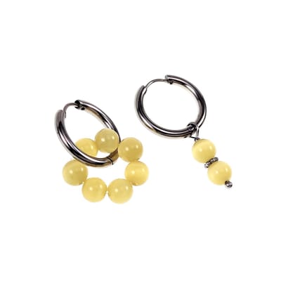 ∅19mm Oorringen Dames - Gele Kattenoog Natuursteen - RVS - Oorbellen met Kralen Hangers