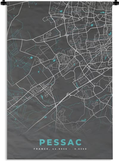Wandkleed - Wanddoek - Pessac - Frankrijk - Stadskaart - Kaart - Plattegrond - 120x180 cm - Wandtapijt