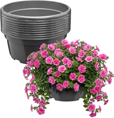 Garronda Set van 10 ronde kunststof plantenbakken met drainage (Anthraciet, Ø25 x 11,5 cm – 4,7 L) GD-KW-B-Anthracite
