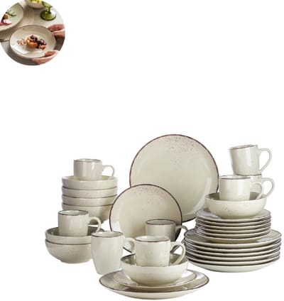 Luxe Serviesset – 32 delig – 8 persoons – Keramisch - Bordenset – Dinner platen – Dessertborden - Kommen - Mokken - Beige