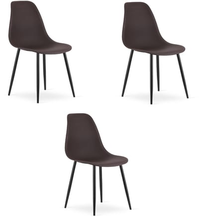 Set van 3 Stoelen WAT – Mokka, Zwarte Metalen Poten, Kunststof Zitting – Modern en Ergonomisch – Geschikt voor Eetkamer, Woonkamer, Keuken, Thuiswerkplek, Kantine en Wachtruimte – Eenvoudige Montage