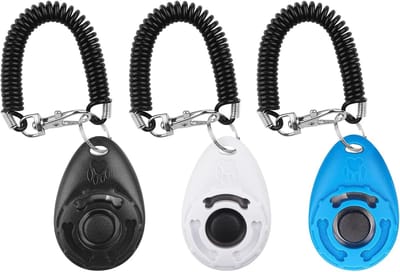 3 Pack Dog Clicker met Elastische band en Big Button, Professionele Training Clicker voor Cat Dog Horse [Zwart+Blauw+Wit]