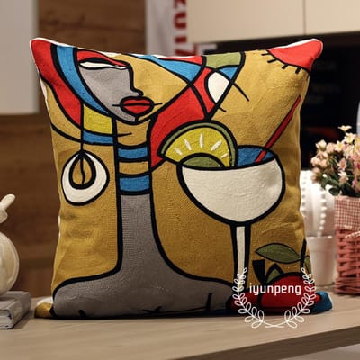 Résumé Van Gogh Miaou Broderie Complète Broderie Picasso Housse de Coussin Chevet Voiture Coussin 45 * 45Cm (Pillowcase)