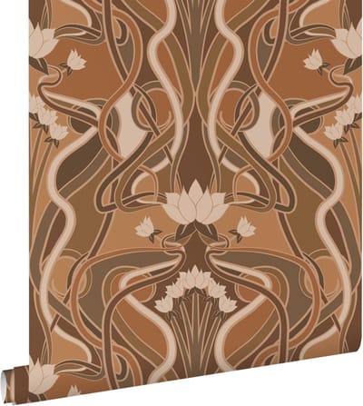 ESTAhome behang vintage bloemen in art nouveau stijl terracotta bruin - 50 x 900 cm - 139898