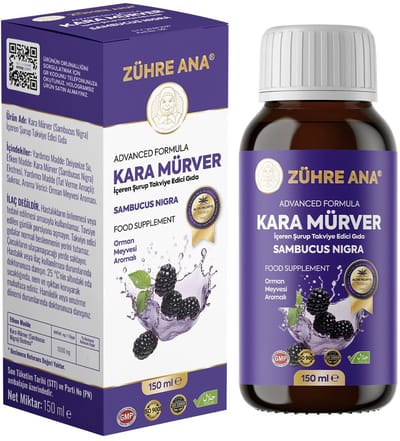 Zühre Ana® Biologische Zwarte Vlier (Sambucus Nigra) Siroop – 150 ml | GMP, ISO 22000 & ISO 9001 Gecertificeerd | EU Biologisch