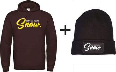 Don't eat yellow snow set wintersport hoodie zwart XXL + muts - soBAD. | Foute apres ski outfit | kleding | verkleedkleren | wintersport beanie | wintersporttruien | wintersport dames en heren