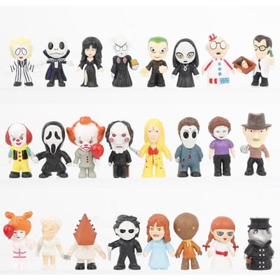24 Stuks/Set Hoge Kwaliteit Horrorfilm Anime Karakters V for Vendetta Chucky Freddy Jason Enge Saw PVC Actiefiguren Speelgoed Cadeau gray