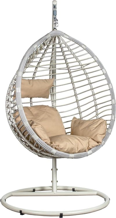 Hangstoel Cocoon kunstrotan metaal wit 117x106x198cm hangstoel cocoon