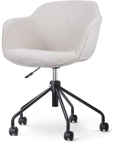 Nolon Nout-Mare Bureaustoel Bouclé Beige - met Armleuning - Stof - Wieltjes - Zwart Onderstel