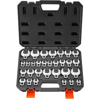 VEVOR 30-Delige 3/8" Aandrijving Ringsleutelset, Metrische en SAE-Maten, Cr-Mo Gelegeerd Staal, Dubbele Maataanduidingen op Gereedschap en Koffer, voor Auto-Onderhoud/Reparaties