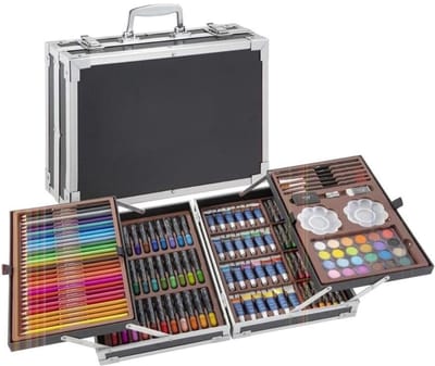 KAD® Tekenset - Luxe Teken Organizer & Pennenetui - Professionele Marker Organizer & Grote Pennentas - Zilver/Zwart - 9cm x 34cm x 24cm