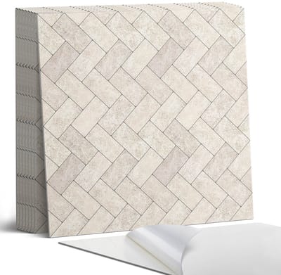 Coloray Plaktegels - Visgraatpatroon Portugese Tegels - 30 cm x 30 cm - Romig Plaktegels - 9 stuks - Vierkant PVC Tegels - Plaktegels Keuken - Zelfklevende Vloertegels - Vinyl Tegels Zelfklevend - Zelfklevende Tegels