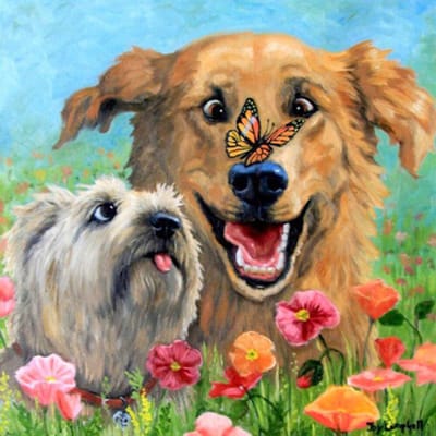 Peinture diamant ronde chiens dans une fleur, broderie, point de croix, strass, mosaïque, décoration d'intérieur 30x30CM