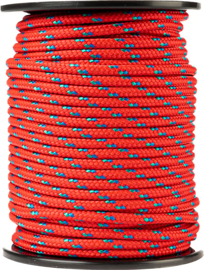 SNURO Polypropyleen touw (6mm, 50m, rood met blauw en groen) - Gevlochten touw - Lichtgewicht paracord voor buiten, survival en tuin - Breekkracht 531kg