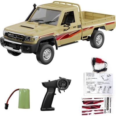 Afstandsbedieningsauto, 2,4 GHz elektrisch voertuig met LED-verlichting, 1:14 Schaal Oplaadbare Pick-up Truck 1 geel
