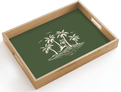 Dienblad hout 40x30 cm - Schootdienblad - Palmbomen - Strand - Groen - Beige - Tropisch - Borrelplank rechthoek - Plateau dienbladen