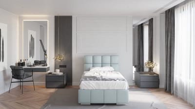 GEPOLSTERD BED Bliss 100 x 200 cm met opbergruimte, lattenbodem en Pocketveringmatras H3 (19 cm hoog)